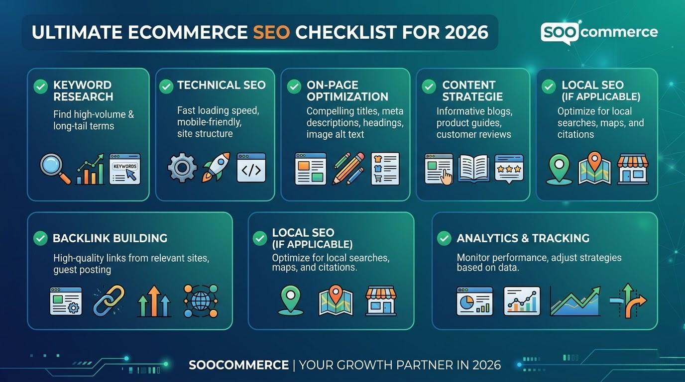 Ultimate Ecommerce SEO Checklist for 2026 | Soocommerce