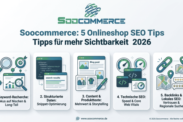 Soocommerce: 5 Onlineshop SEO Tipps für mehr Sichtbarkeit 2026
